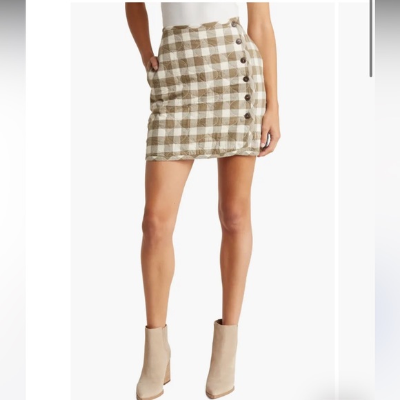 NWT MadewellQuilted Flannel Mini Skirt - Gingham Check - 0 - Ivory & Olive